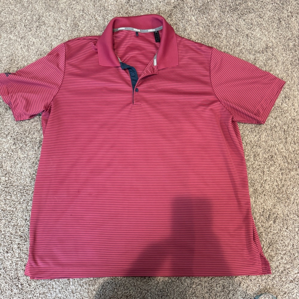 Adidas Golf‎ Polo Shirt 2XL Red Striped Short Sleeve Athletic Menswear